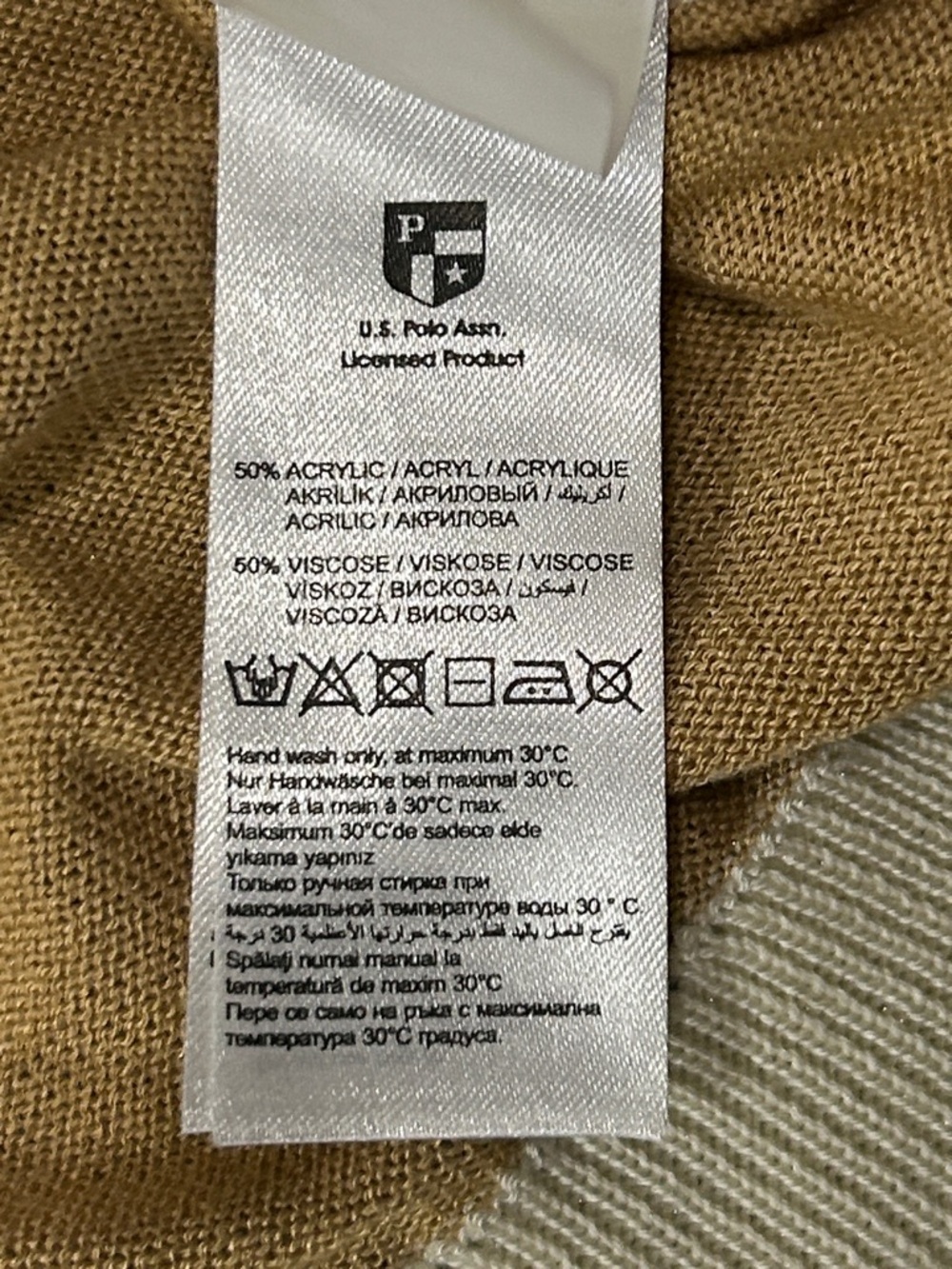 U.S. POLO ASSN. Cream + Camel Knit Polo Sweater Top size M - Picture 5 of 6